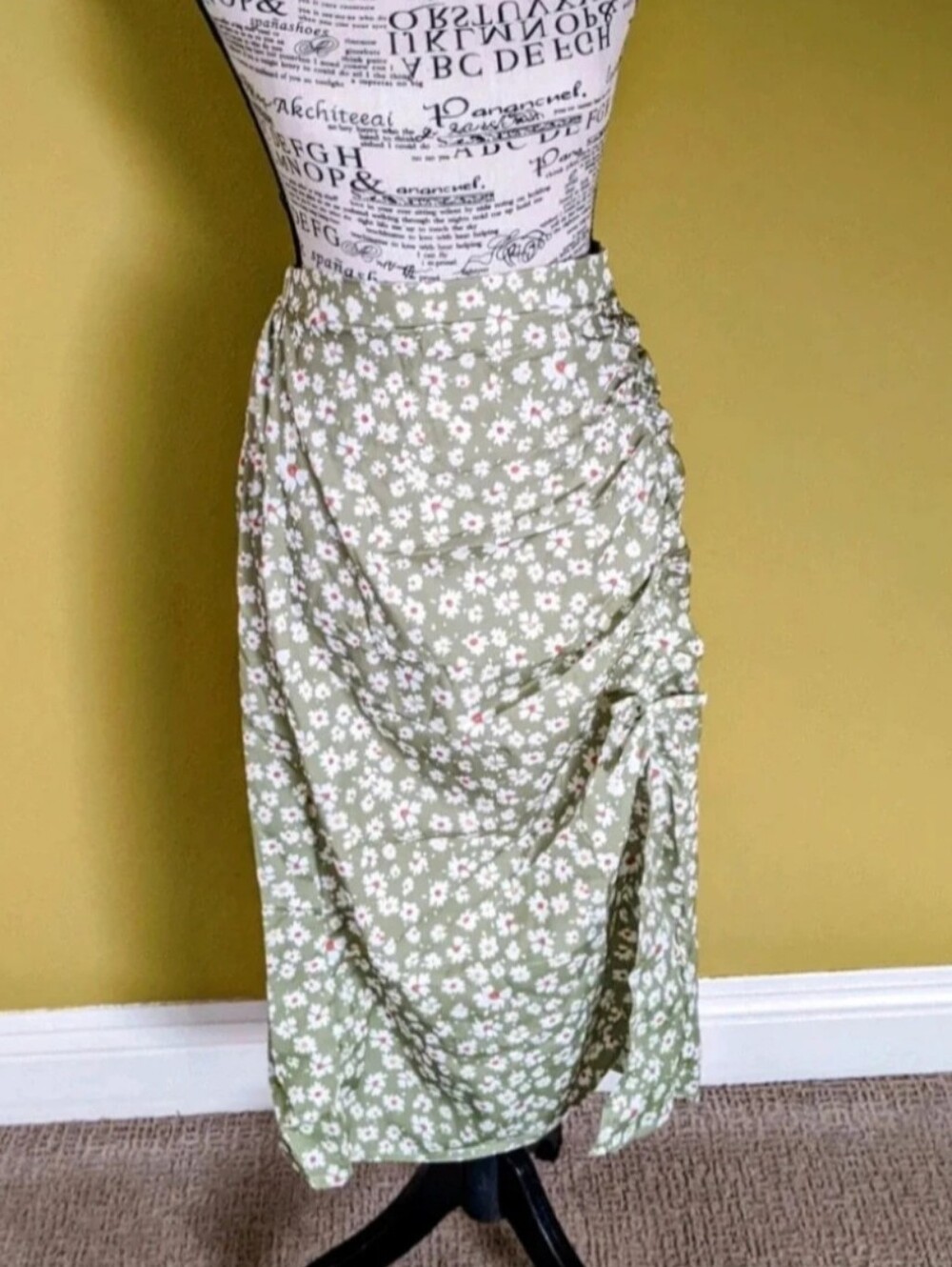 Floral Sage Green Midi Skirt